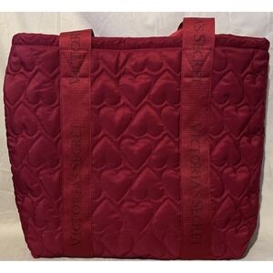Victoria's Secret RED QUILTED HEART Puffer TOTE Shoulder Bag